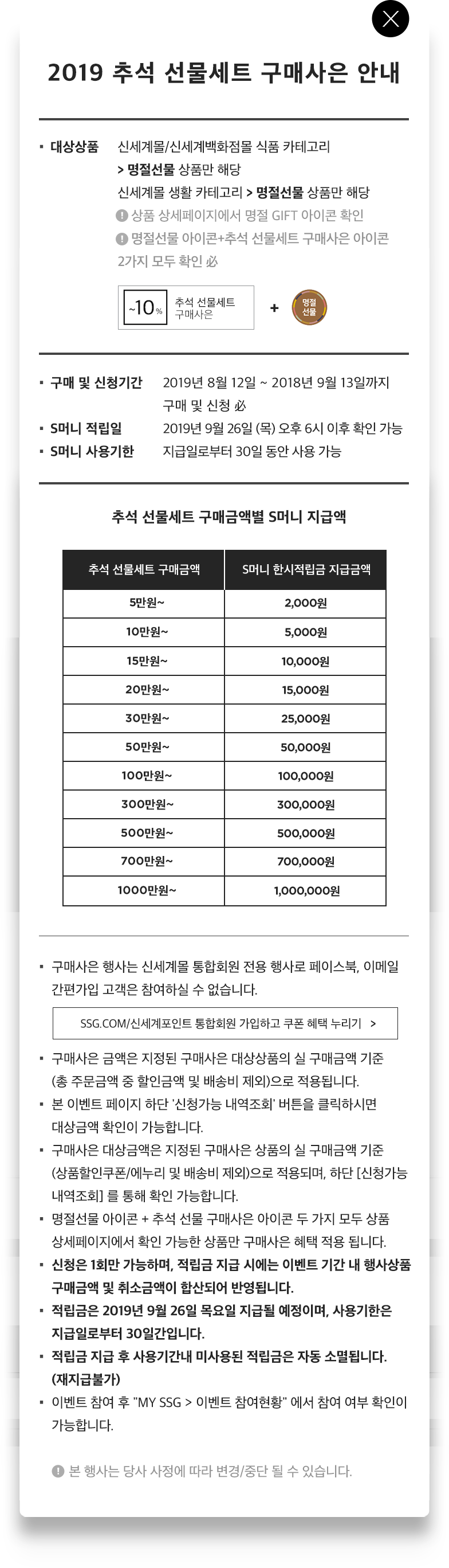 (팝업) 2019 추석 선물세트 구매사은 안내